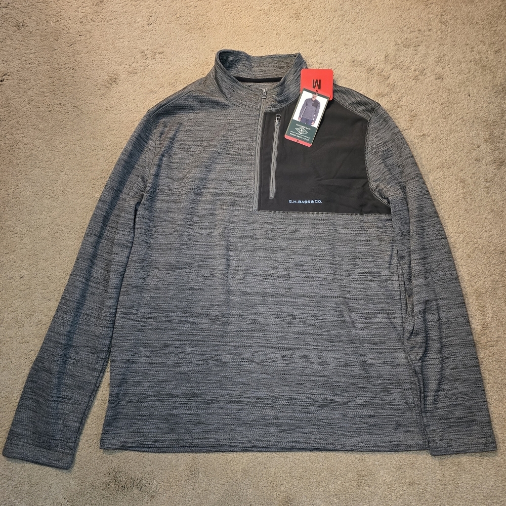 G.H. Bass Men's Quarter Zip Fleece Top Zippered Chest Pocket Size M Medium Gray